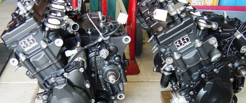 R6 engine build on the bench at 35 Motorsports